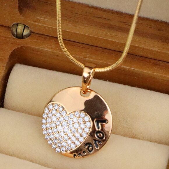 "Round Love Pendant with Heart & Crystals in Rose Gold, XPPT1571 - Picture 1 of 13